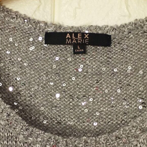 Alex Marie Knit Sweater Vest Lady-L Metallic Sequins Black Silver Gray Colorbloc - Picture 5 of 8